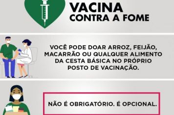 Álvaro de Carvalho adere à Campanha “Vacina Contra a Fome” com doação de alimentos nos dias de vacinação.
