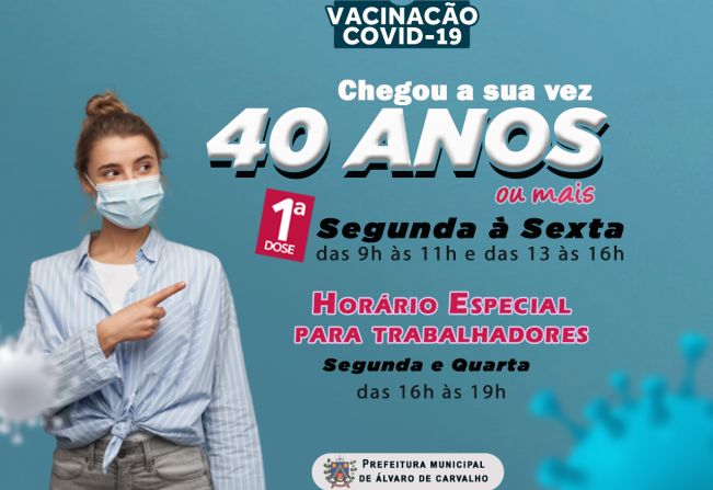 Álvaro de Carvalho amplia vacinação contra Covid-19 para pessoas com 40 anos ou mais sem comorbidades